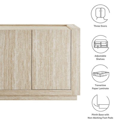 Hollis 59-inch Travertine Sideboard beige stone laminate three-door buffet on Tampa Home & Garden Store