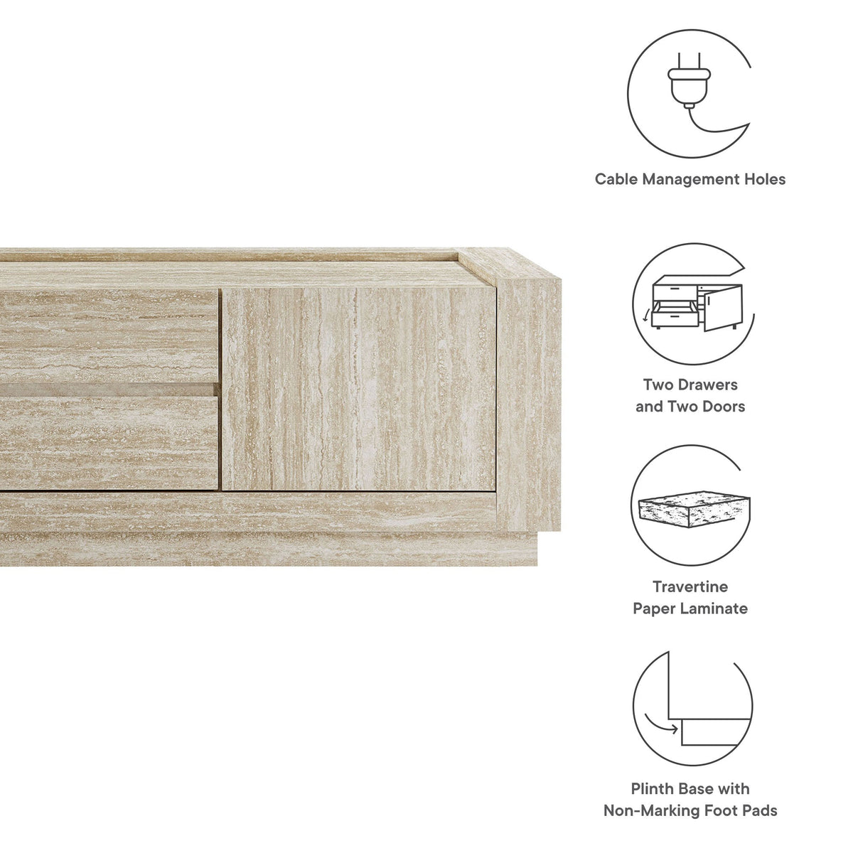 Hollis 59in Travertine TV Stand with two drawers and two doors by Modway on Tampa Home & Garden Store