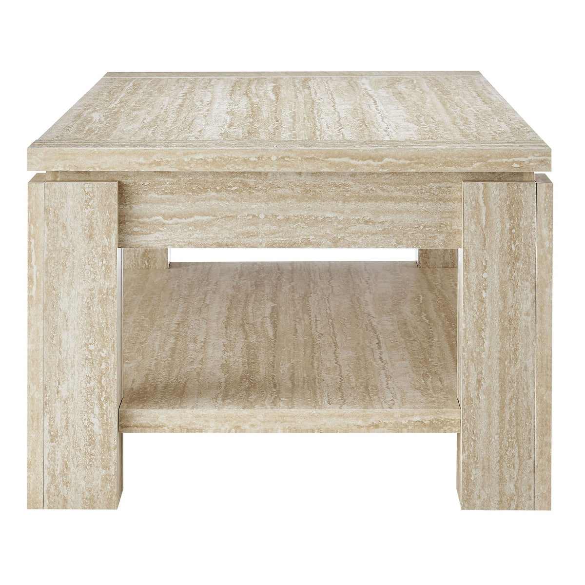Hollis Travertine Coffee Table beige travertine finish with pedestal base HouseOfZazla on Tampa Home & Garden Store