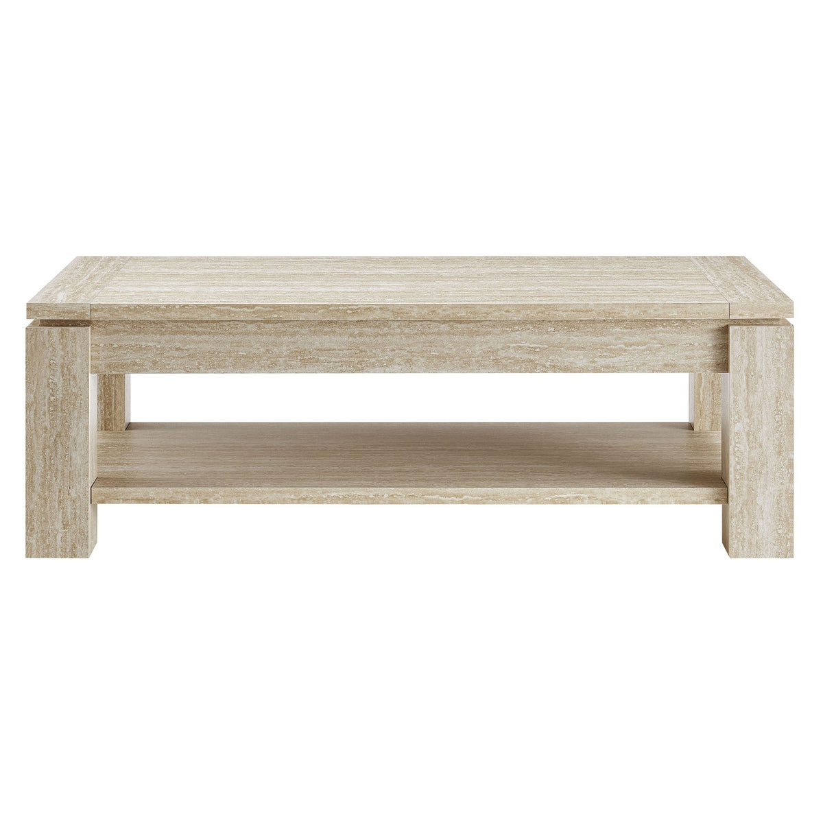 Hollis Travertine Coffee Table by Modway, beige travertine finish, rectangular with shelf on Tampa Home & Garden Store
