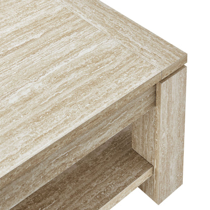 Hollis Travertine coffee table by Modway in beige stone finish with stacked block design on Tampa Home & Garden Store