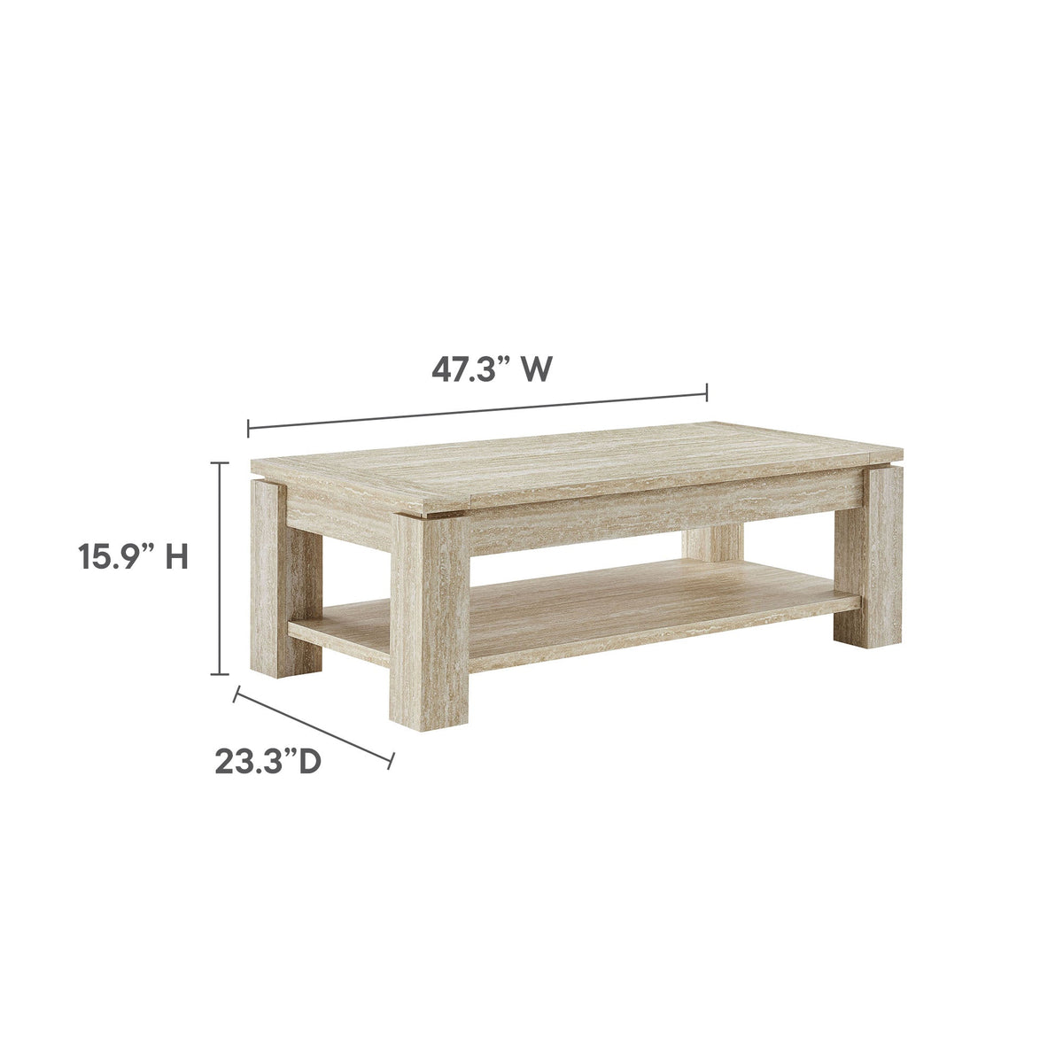 Hollis Travertine Coffee Table by Modway with natural travertine top and light wood base on Tampa Home & Garden Store