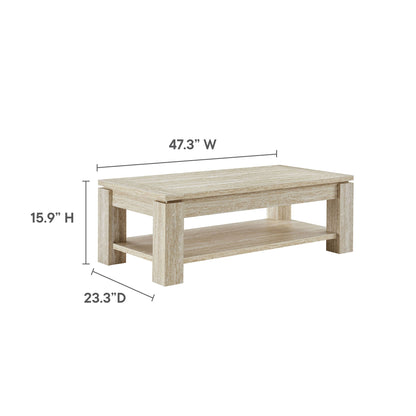 Hollis Travertine Coffee Table by Modway with natural travertine top and light wood base on Tampa Home & Garden Store