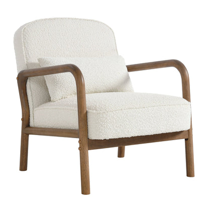 Charlie Boucle Upholstered Armchair with cream boucle fabric and wood armrests on Tampa Home & Garden Store