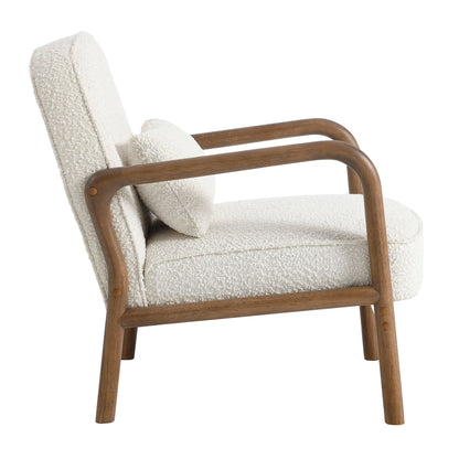 Charlie Boucle Upholstered Armchair in cream boucle with wooden curved arms on Tampa Home & Garden Store