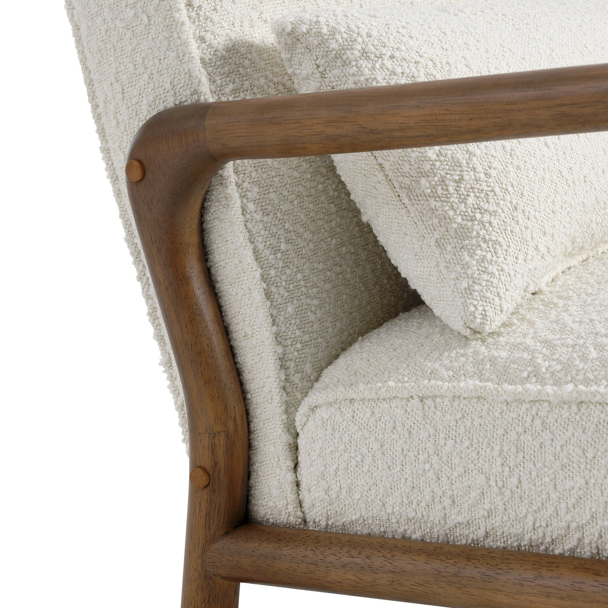 Charlie Boucle Upholstered Armchair by Modway, cream boucle fabric on a warm wooden frame on Tampa Home & Garden Store
