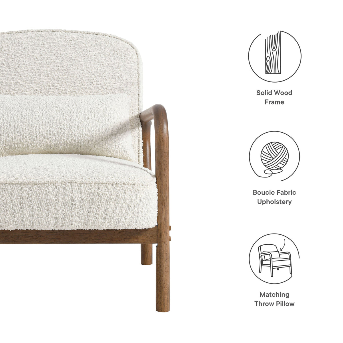 Charlie Boucle Upholstered Armchair beige boucle with solid wood frame accent chair Modway on Tampa Home & Garden Store