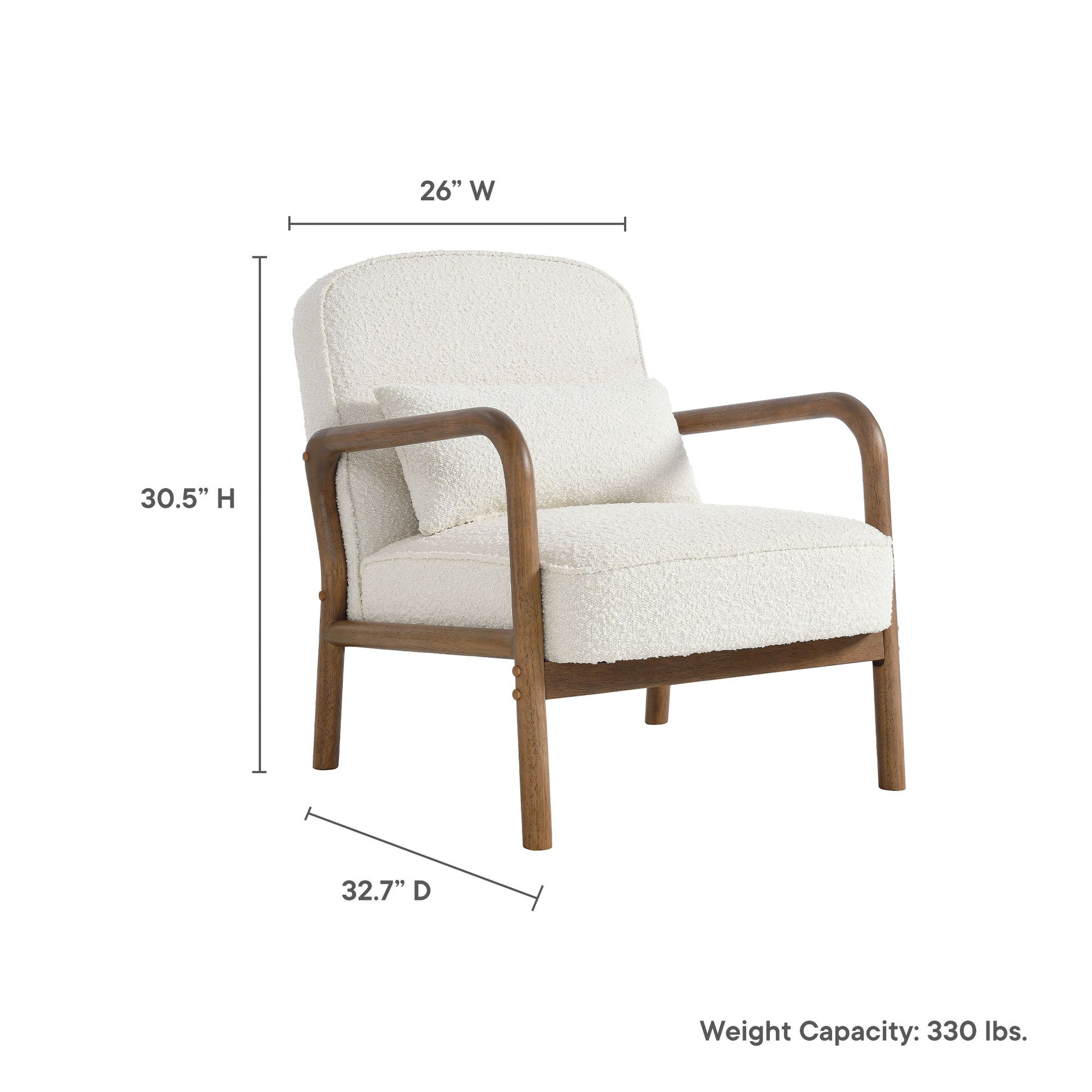 Charlie Boucle Upholstered Armchair by Modway with cream boucle fabric and wood armrests on Tampa Home & Garden Store