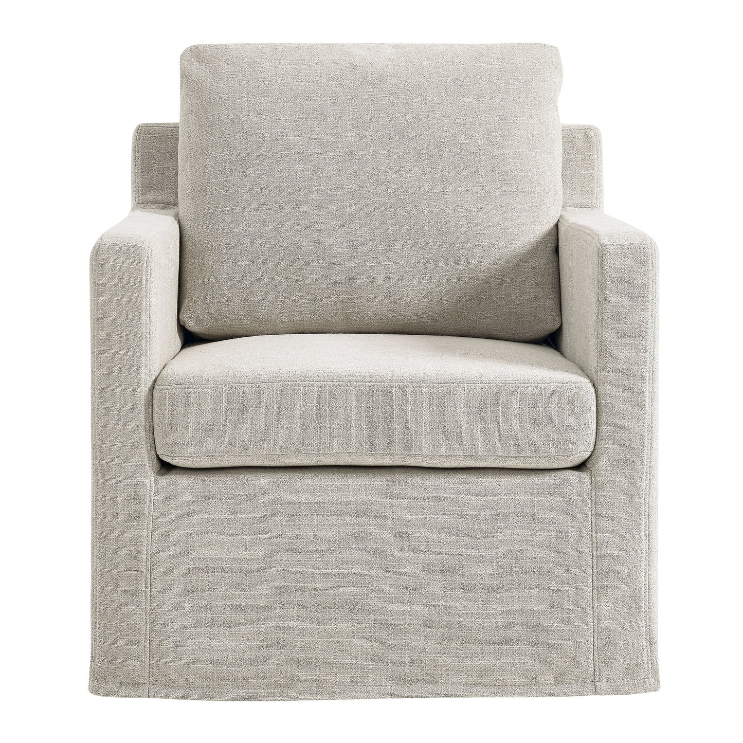 Serene fabric slipcovered swivel accent armchair beige with textured weave on Tampa Home & Garden Store