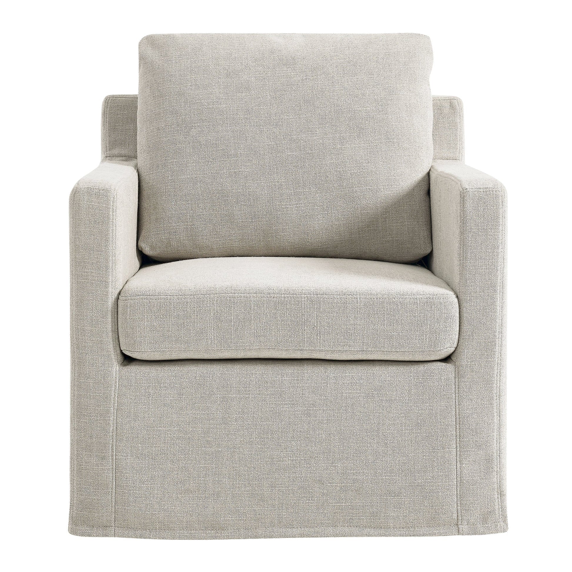 Serene fabric slipcovered swivel accent armchair beige with textured weave on Tampa Home & Garden Store