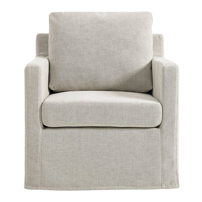 Serene fabric slipcovered swivel accent armchair beige with textured weave on Tampa Home & Garden Store