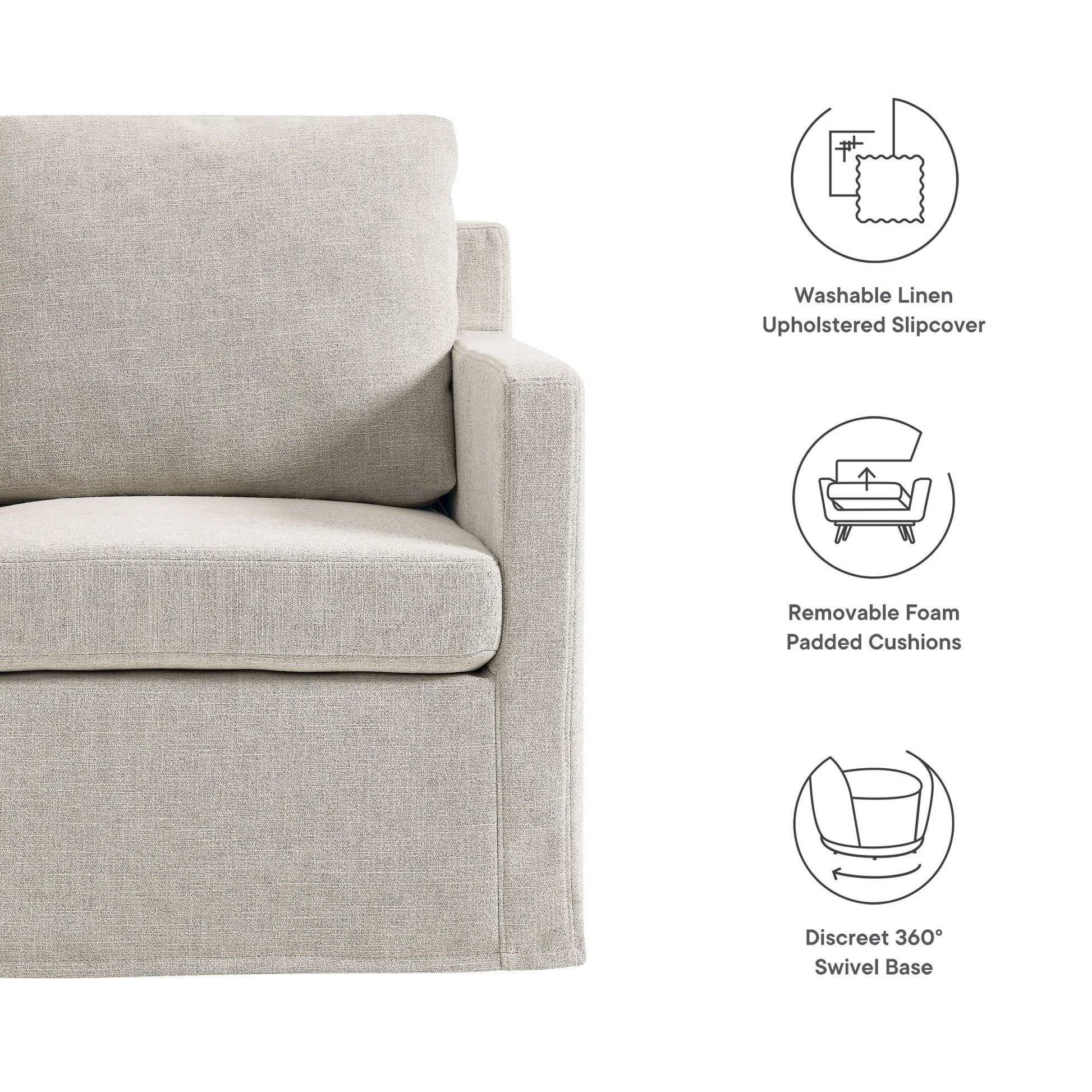Serene Fabric Slipcovered Swivel Armchair by Modway, beige upholstery accent chair on Tampa Home & Garden Store