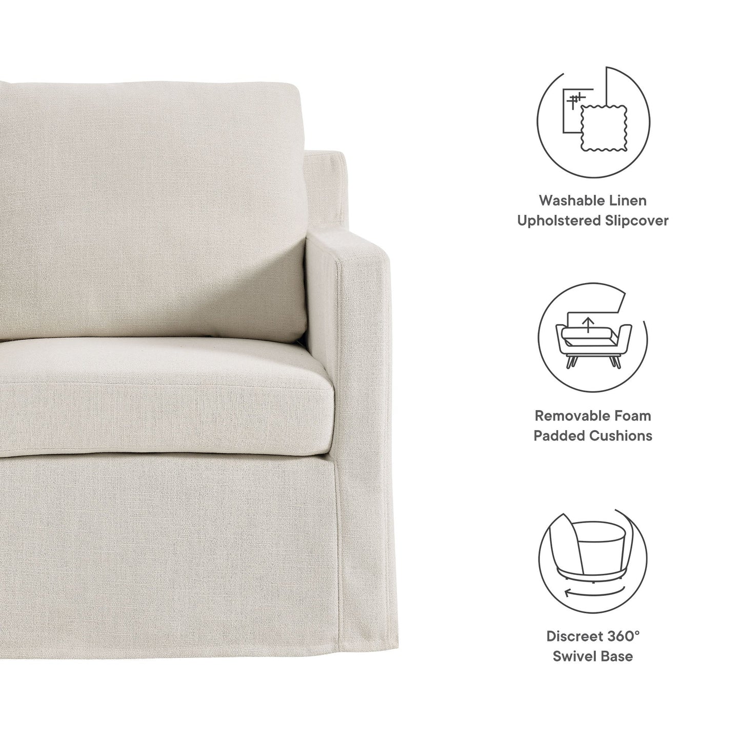 Serene Fabric Slipcovered Swivel Armchair beige upholstery accent chair by Modway on Tampa Home & Garden Store