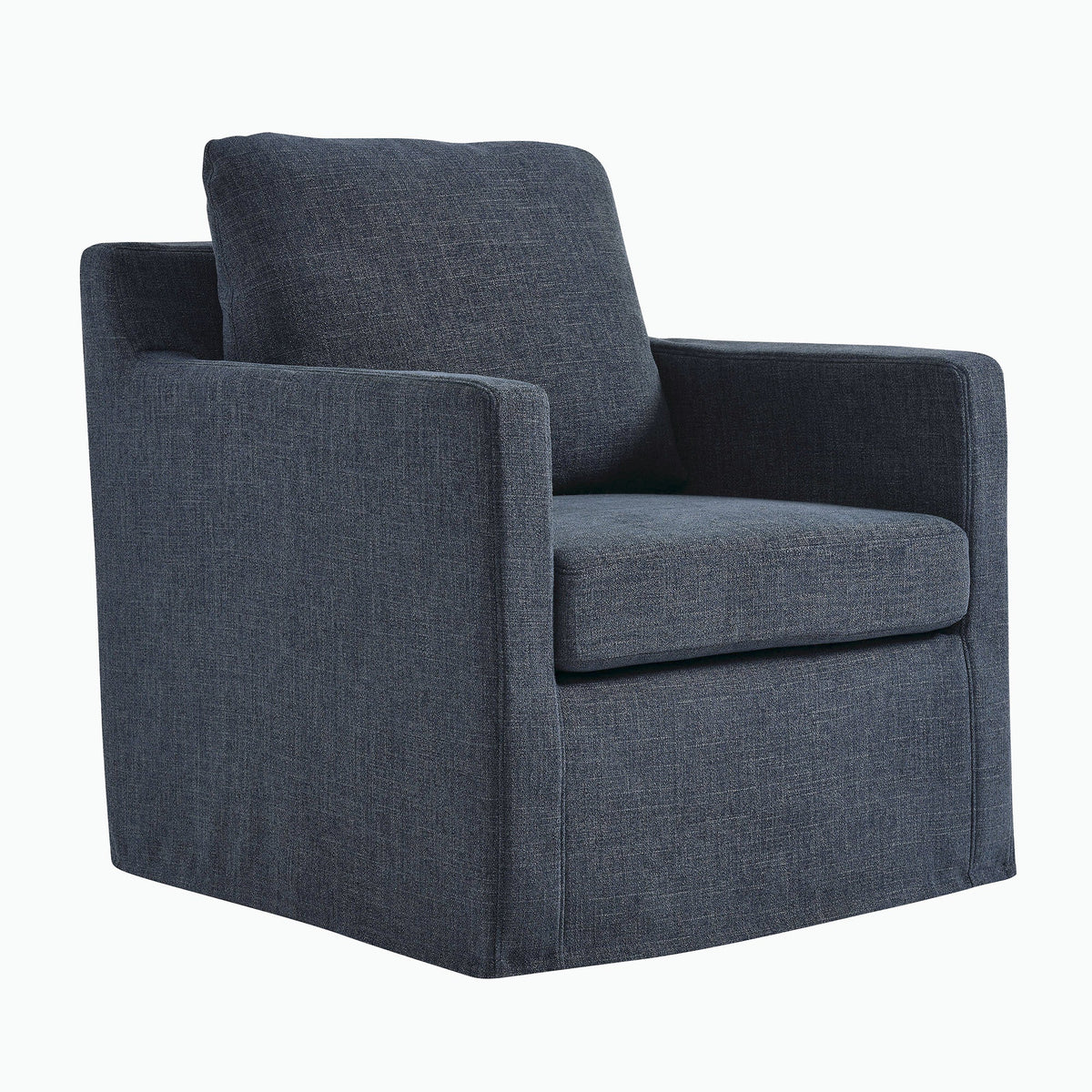 Serene fabric slipcovered swivel armchair in dark blue-gray upholstery by HouseOfZazla on Tampa Home & Garden Store