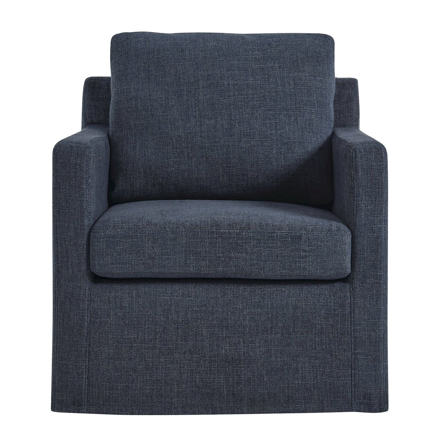 Serene Fabric Slipcovered Swivel Armchair navy blue upholstery, cushioned back and seat on Tampa Home & Garden Store