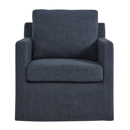Serene Fabric Slipcovered Swivel Armchair navy blue upholstery, cushioned back and seat on Tampa Home & Garden Store