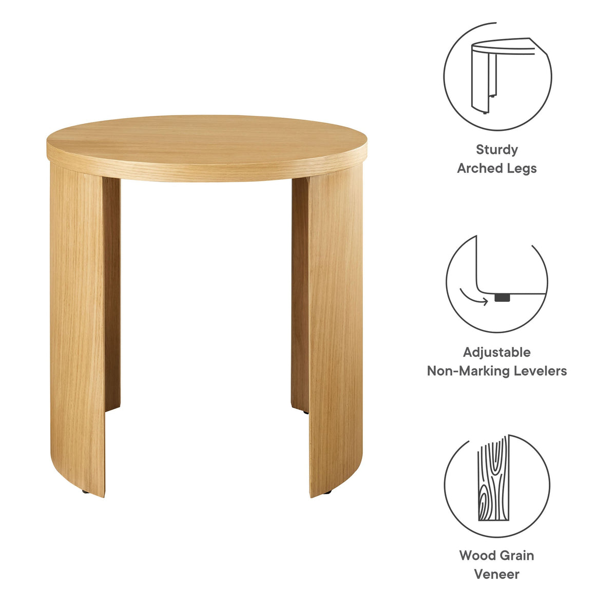 Aspect Round Wood End Table by Modway with natural wood veneer and arched legs on Tampa Home & Garden Store