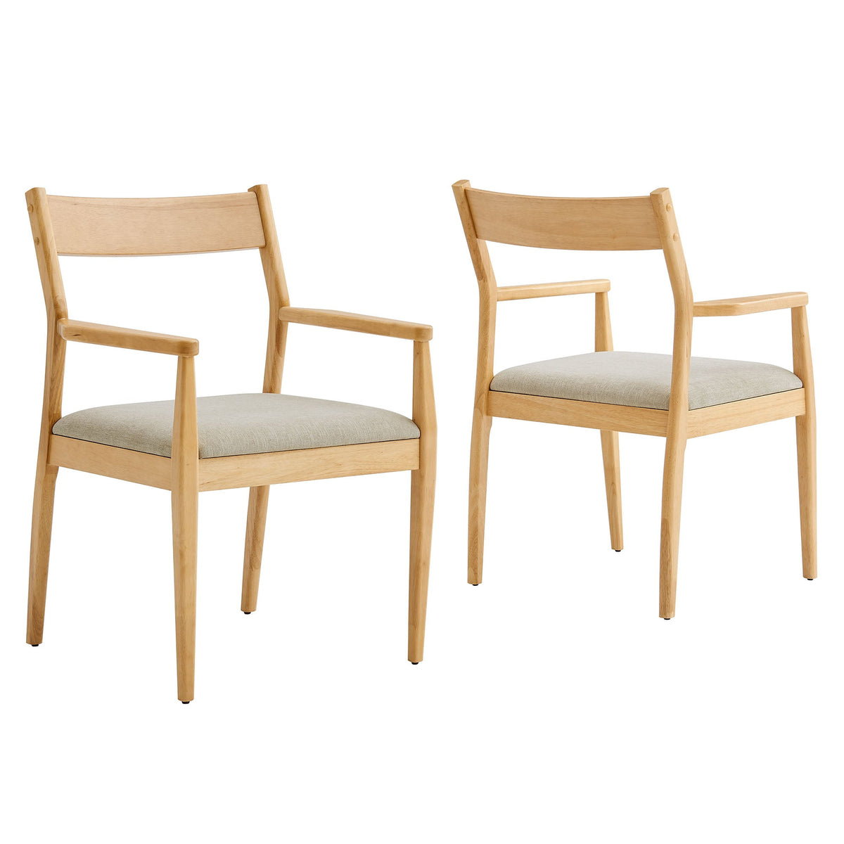 Solara Fabric Wood Dining Armchairs set of 2 with natural wood frame and light gray fabric seats on Tampa Home & Garden Store