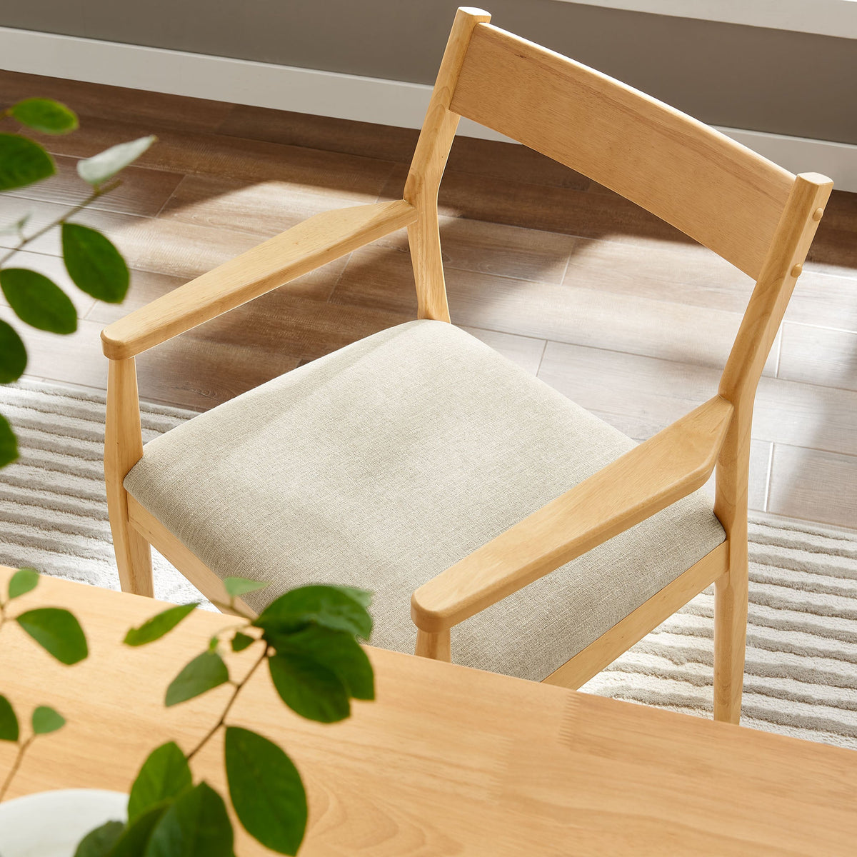 Solara Fabric Wood Dining Armchairs Modway, set of 2, natural wood frame with beige fabric seats on Tampa Home & Garden Store