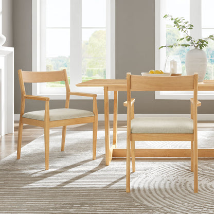 Solara Fabric Wood Dining Armchairs set of 2, light wood frames with beige fabric seats on Tampa Home & Garden Store