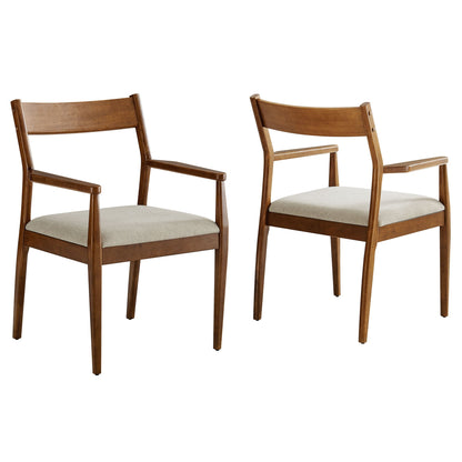 Solara fabric wood dining armchairs, set of 2, natural wood frame with beige fabric seats on Tampa Home & Garden Store