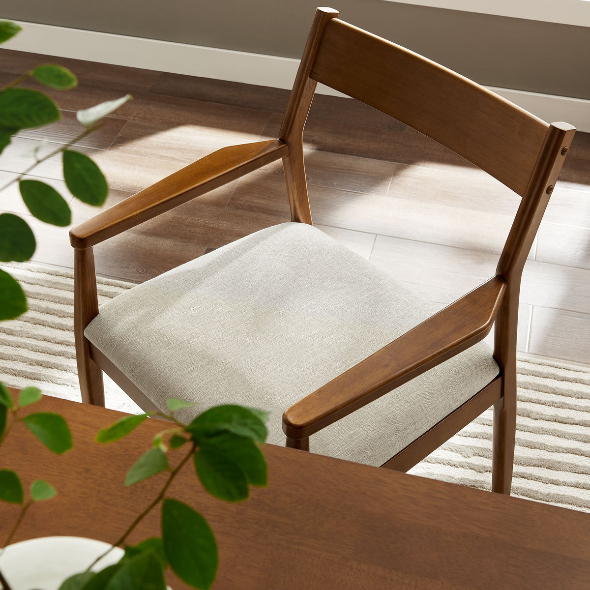 Solara Fabric Dining Armchairs Set of 2 with brown frames and beige seats by Modway on Tampa Home & Garden Store
