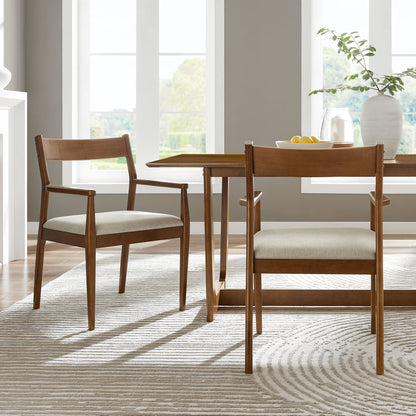 Solara Fabric Wood Dining Armchairs Set of 2 with wood frame and beige fabric seats by Modway on Tampa Home & Garden Store