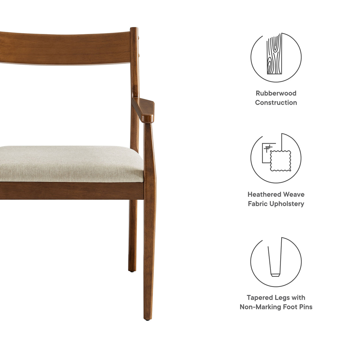 Solara Fabric Wood Dining Armchairs Set of 2 by Modway, rubberwood frame with beige upholstery on Tampa Home & Garden Store