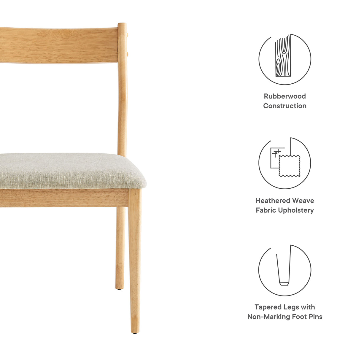 Solara Fabric Wood Dining Side Chairs Set of 2, rubberwood, heathered upholstery, tapered legs on Tampa Home & Garden Store