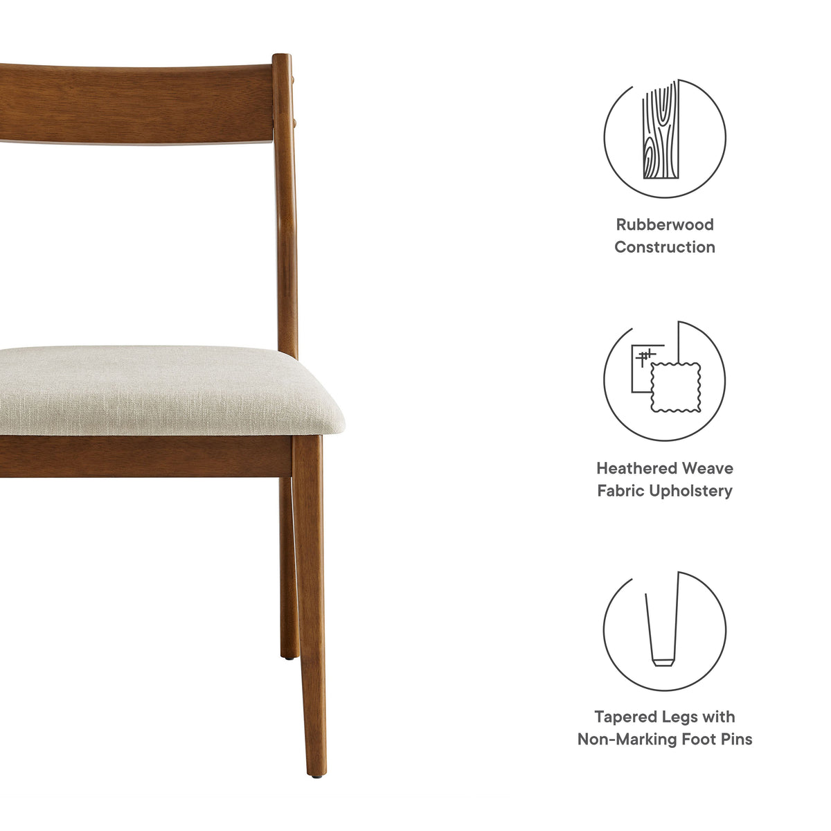 Solara Fabric Wood Dining Side Chairs set of 2 by Modway, rubberwood, tan upholstered seats on Tampa Home & Garden Store