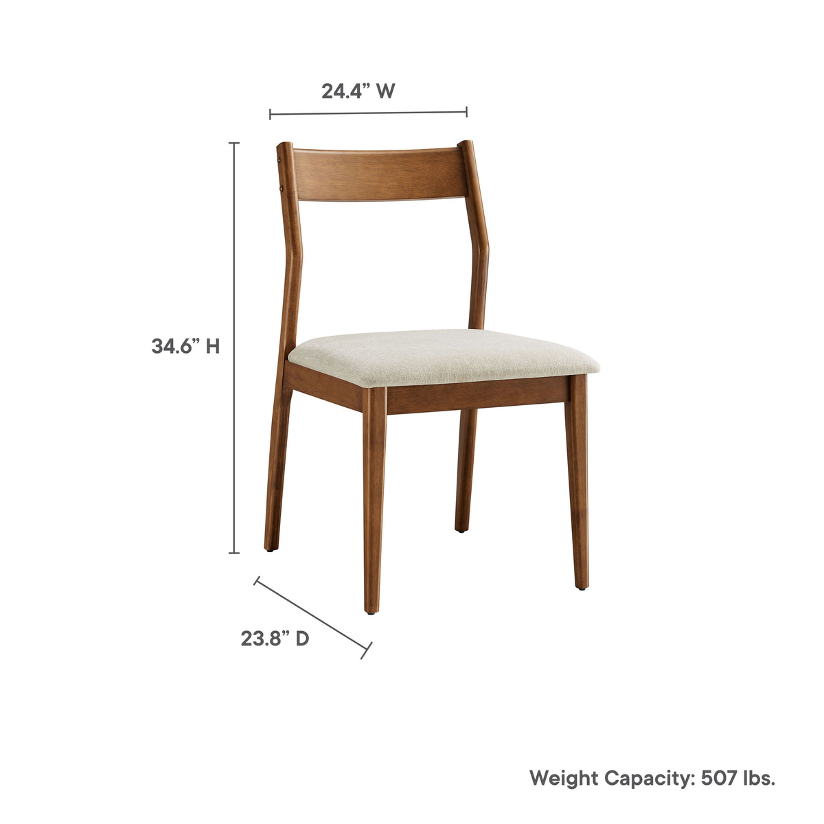 Solara Fabric Wood Dining Chair pair in warm wood finish with beige upholstered seats on Tampa Home & Garden Store