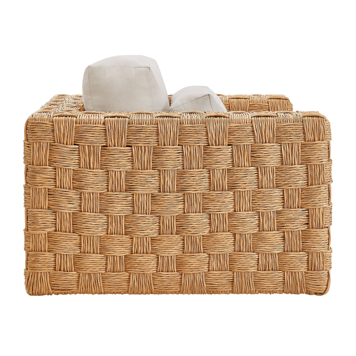 Thames 4-Piece outdoor wicker sofa set with beige cushions, natural rattan weave on Tampa Home & Garden Store