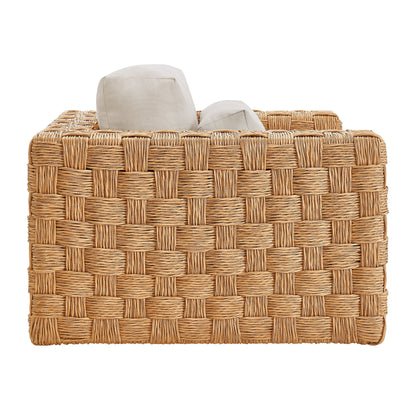 Thames 4-Piece outdoor wicker sofa set with beige cushions, natural rattan weave on Tampa Home & Garden Store
