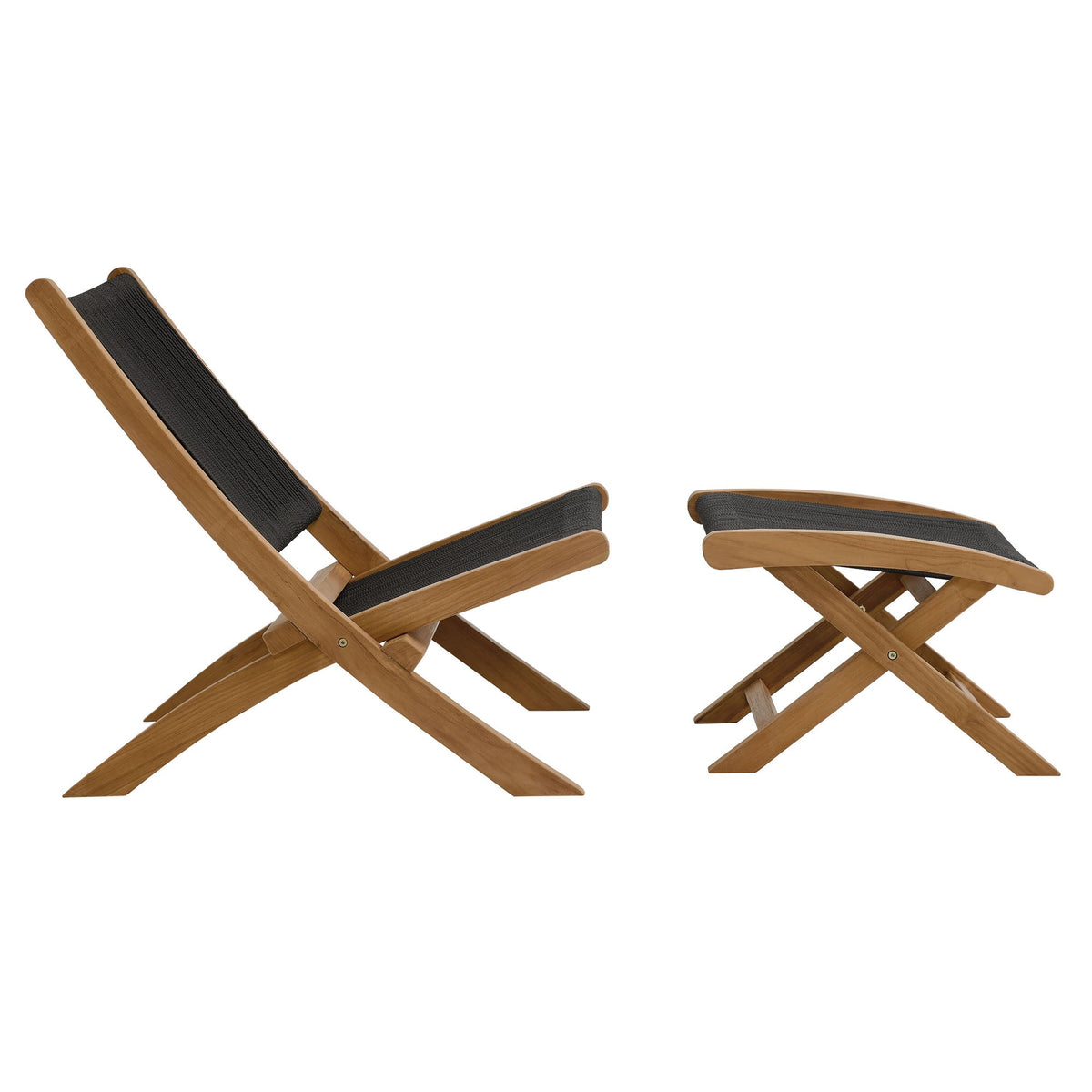 Vienna 2-Piece outdoor teak rope folding lounge chairs with ottoman set by Modway, rope on Tampa Home & Garden Store