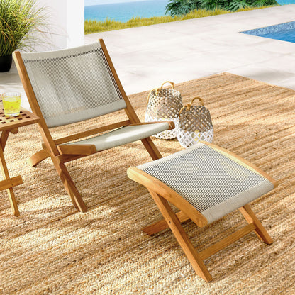 Vienna 2-Piece teak and rope folding outdoor lounge chair and ottoman set by Modway on Tampa Home & Garden Store