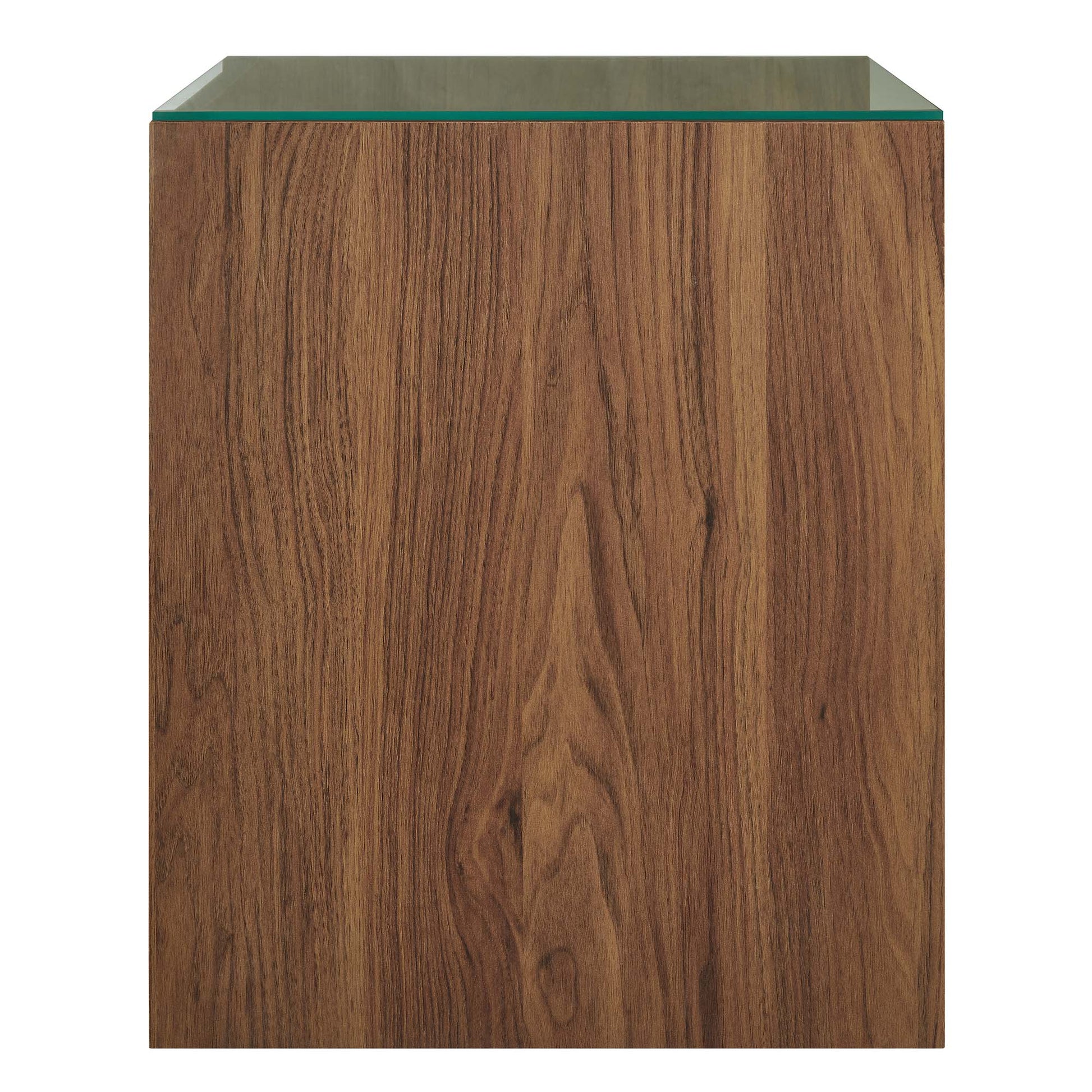 Render 62in wall-mount double sink bathroom vanity with glass top in walnut wood veneer on Tampa Home & Garden Store