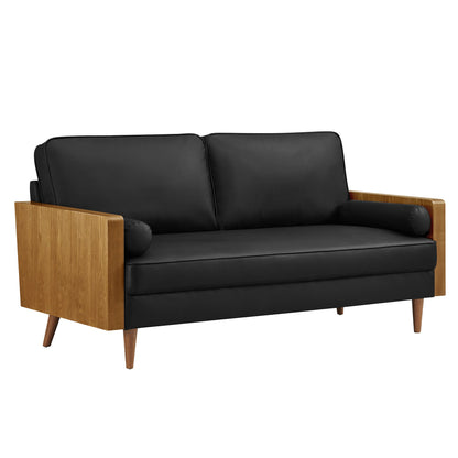 Kellan Vegan Leather Sofa by Modway, black vegan leather with wooden frame and tapered legs on Tampa Home & Garden Store