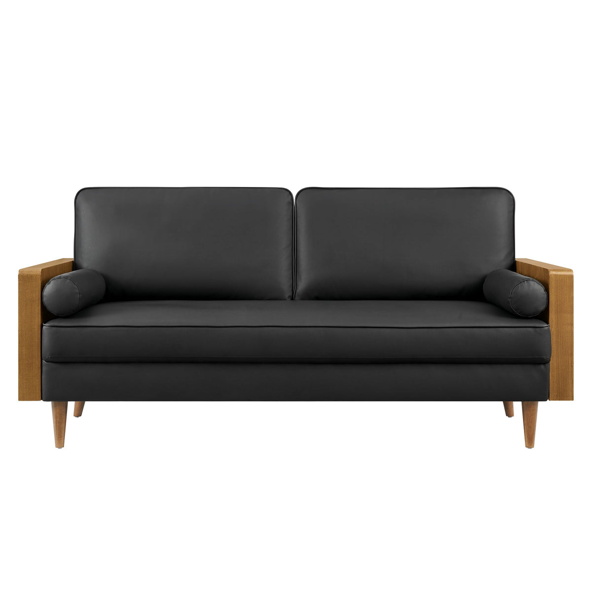 Kellan vegan leather sofa by Modway, black faux leather with wood frame arms and tapered legs on Tampa Home & Garden Store