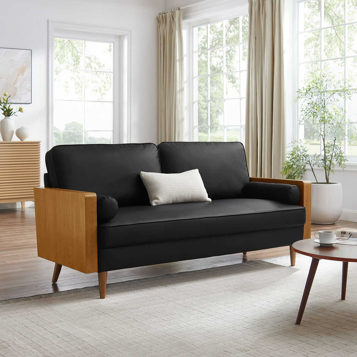 Kellan Vegan Leather Sofa by Modway, black vegan leather with wood frame on Tampa Home & Garden Store