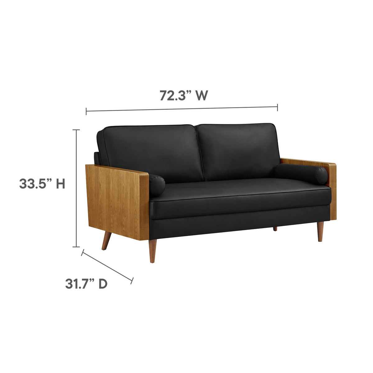 Kellan vegan leather sofa, black cushions with warm wood frame and tapered legs by Modway on Tampa Home & Garden Store