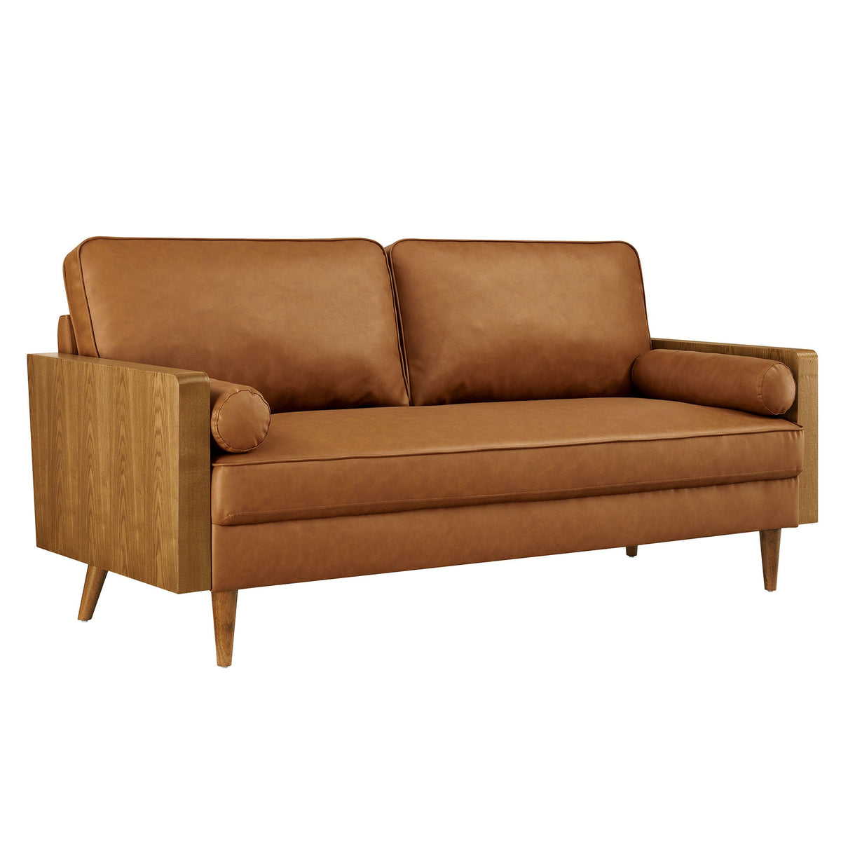 Kellan vegan leather sofa by Modway, tan vegan leather with wood frame and tapered legs on Tampa Home & Garden Store