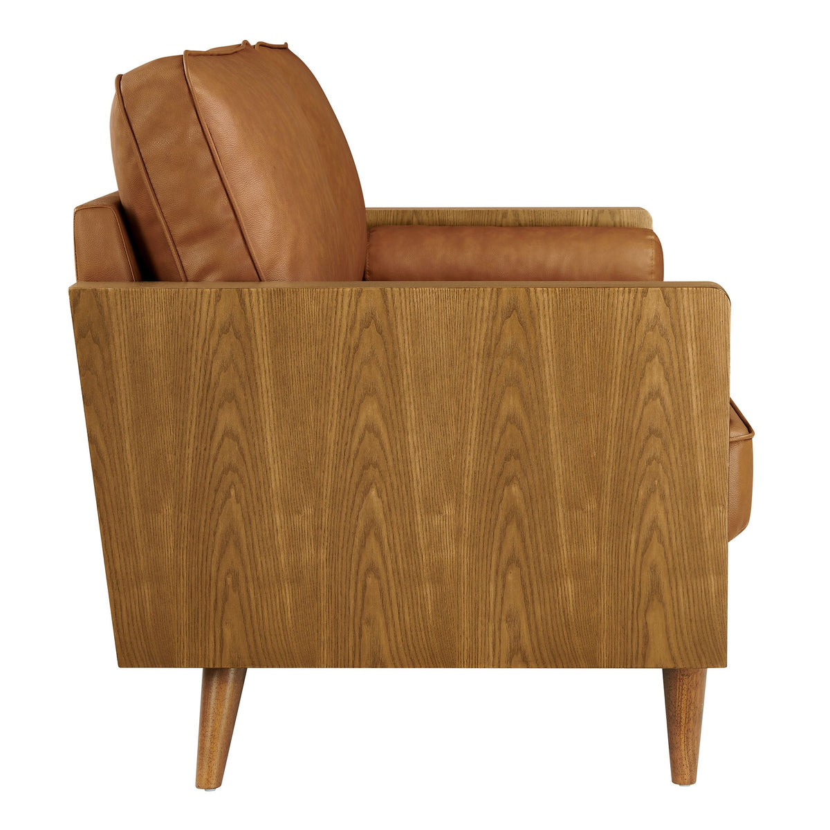 Kellan vegan leather sofa by Modway, tan leather with natural wood frame on Tampa Home & Garden Store