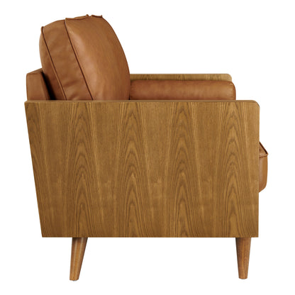 Kellan vegan leather sofa by Modway, tan leather with natural wood frame on Tampa Home & Garden Store