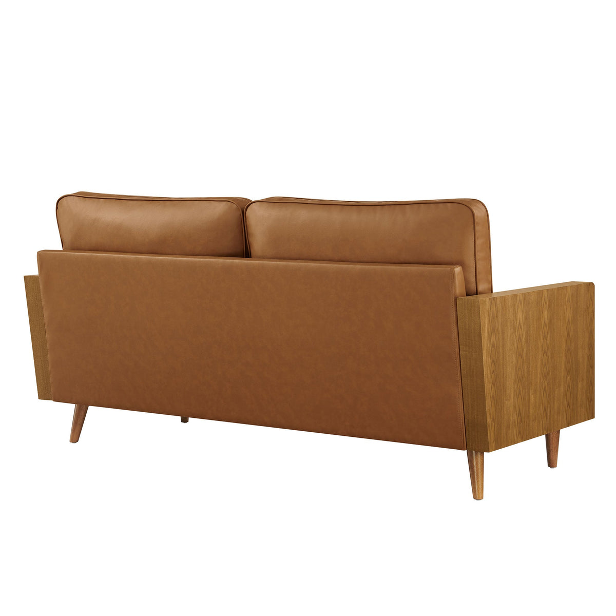 Kellan vegan leather sofa by Modway in tan brown with two back cushions on Tampa Home & Garden Store