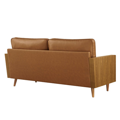 Kellan vegan leather sofa by Modway in tan brown with two back cushions on Tampa Home & Garden Store