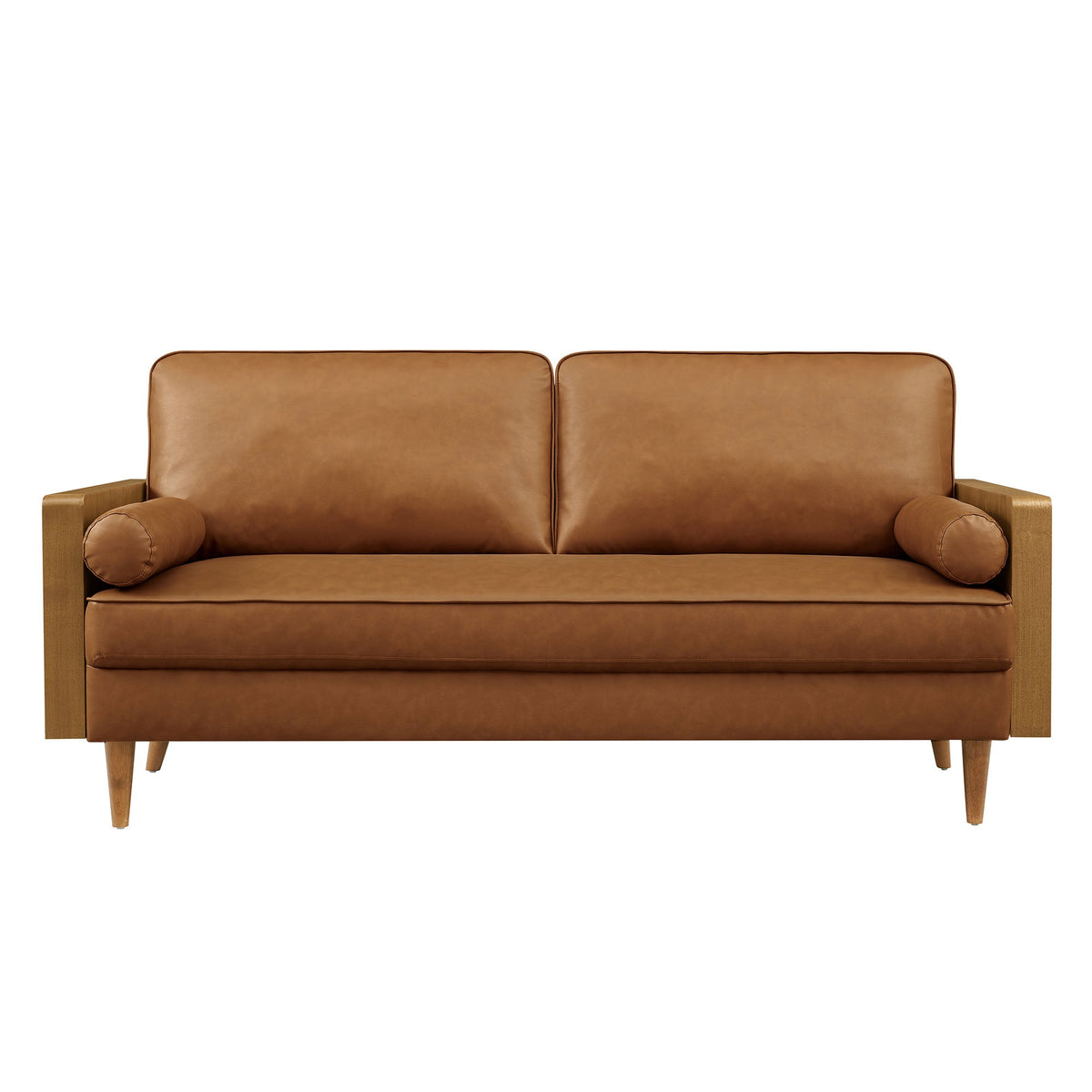 Kellan vegan leather tan sofa by Modway, wood frame with tapered legs, 2-seat on Tampa Home & Garden Store