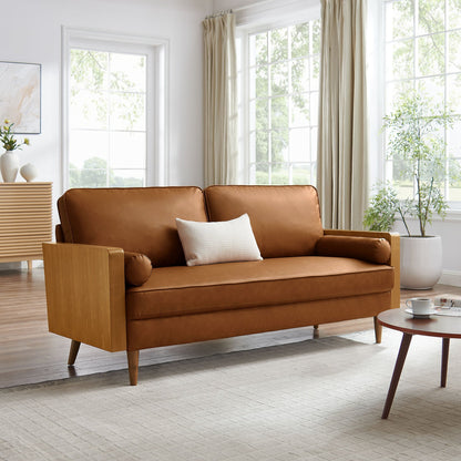 Kellan vegan leather sofa by Modway in tan brown with wood frame and tapered legs on Tampa Home & Garden Store