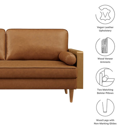 Kellan vegan leather sofa tan with wood arms and legs Modway HouseOfZazla on Tampa Home & Garden Store