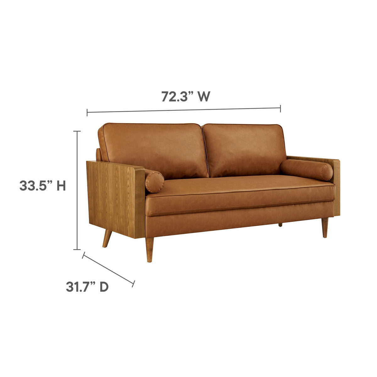 Kellan vegan leather sofa by Modway in tan, with solid wood frame and tapered legs on Tampa Home & Garden Store