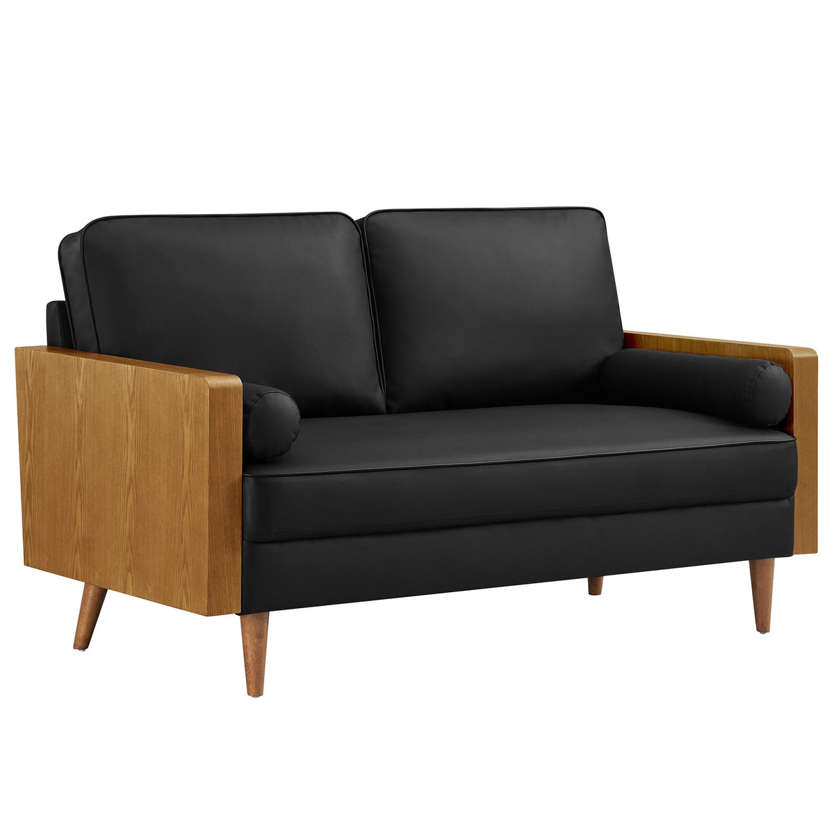 Kellan vegan leather loveseat by Modway in black with solid wood frame and tapered legs on Tampa Home & Garden Store